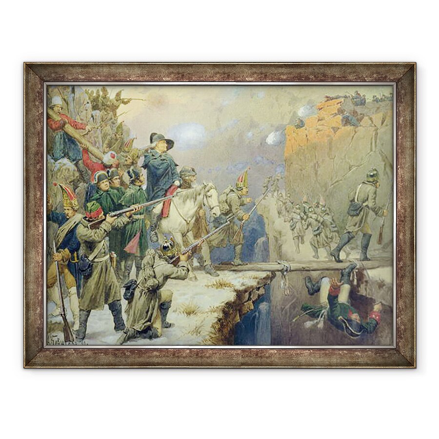 Tablou inramat - Aleksei Danilovich Kivshenko - Suvorov traversand Podul Diavolului in 1799, 70 x 90 cm