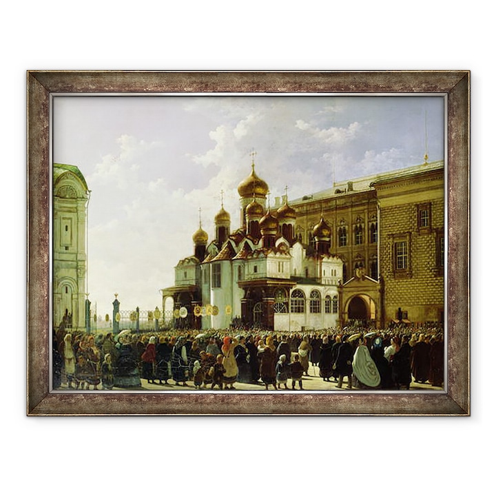 Karl-Fridrikh Petrovich Bodri - Húsvéti körmenet a moszkvai Mária Üdvözlet-székesegyházban, Keretezett kép, 70 x 90 cm