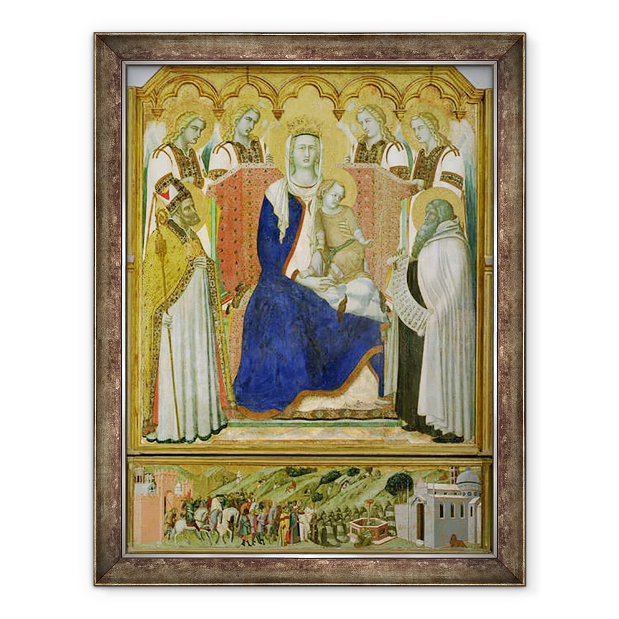 Tablou inramat - Pietro Lorenzetti - Altarul Carmine, panou central reprezentand Fecioara si Pruncul cu ingeri, Sfantul Nicolae si profetul, Ilie, 70 x 90 cm