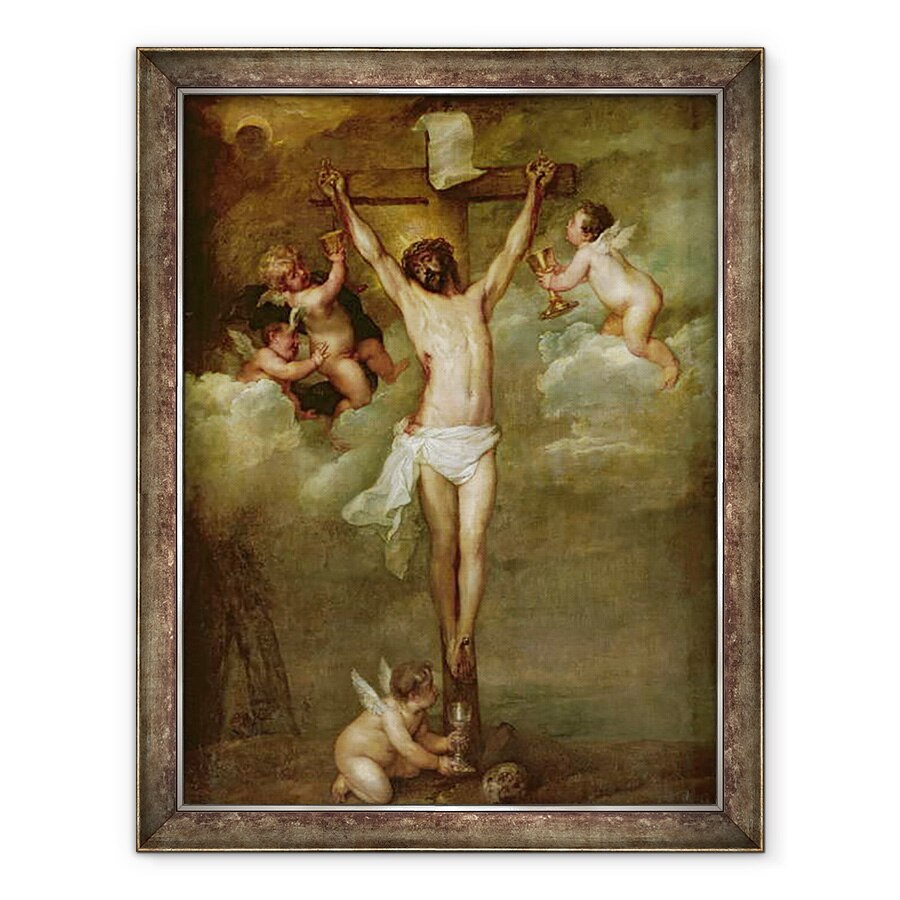 Tablou inramat - Peter Paul Rubens - Hristos asistat de ingeri care tineau potire, 70 x 90 cm
