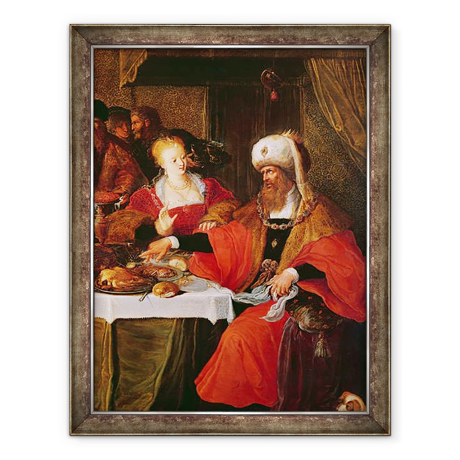 Tablou inramat - Frans Francken the Elder - Irod al II-lea si Irodiada la Sarbatoarea lui Irod ulei pe panou, 60 x 80 cm