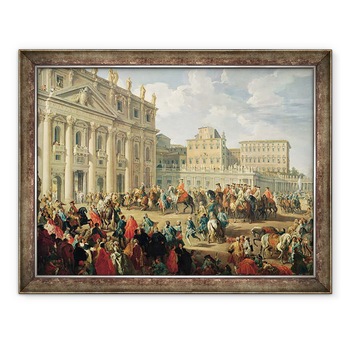 Tablou inramat - Giovanni Paolo Pannini - Charles de Bourbon in vizita la Papa Benedict al XIV-lea la St. Petru, Roma, 60 x 80 cm Tablou inramat - Giovanni Paolo Pannini - Charles de Bourbon in vizita la Papa Benedict al XIV-lea la St. Petru, Roma, 60 x 80 cm