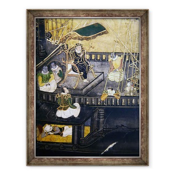 Tablou inramat - Scoala japoneza - Sosirea portughezilor in Japonia, detaliu aratand oameni in partea centrala a unei nave, de pe un ecran Namban Byobu, 70 x 90 cm Tablou inramat - Scoala japoneza - Sosirea portughezilor in Japonia, detaliu aratand oameni in partea centrala a unei nave, de pe un ecran Namban Byobu, 70 x 90 cm