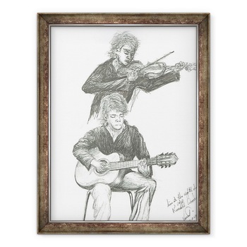 Tablou inramat - Vincent Alexander Booth - Chitaristul si violonistul la cafeneaua de 8 zile Manchester, 2007, 60 x 80 cm Tablou inramat - Vincent Alexander Booth - Chitaristul si violonistul la cafeneaua de 8 zile Manchester, 2007, 60 x 80 cm