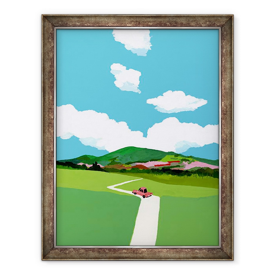 Tablou inramat - Hiroyuki Izutsu - Conducerea prin pajiste intr-o masina rosie., 60 x 80 cm