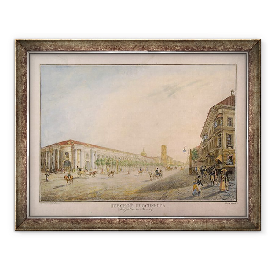Tablou inramat - Karl Pavlovich Beggrov - Vedere de Nevsky Prospekt, langa Gostiny Dvor, Sankt-Petersburg, 60 x 80 cm