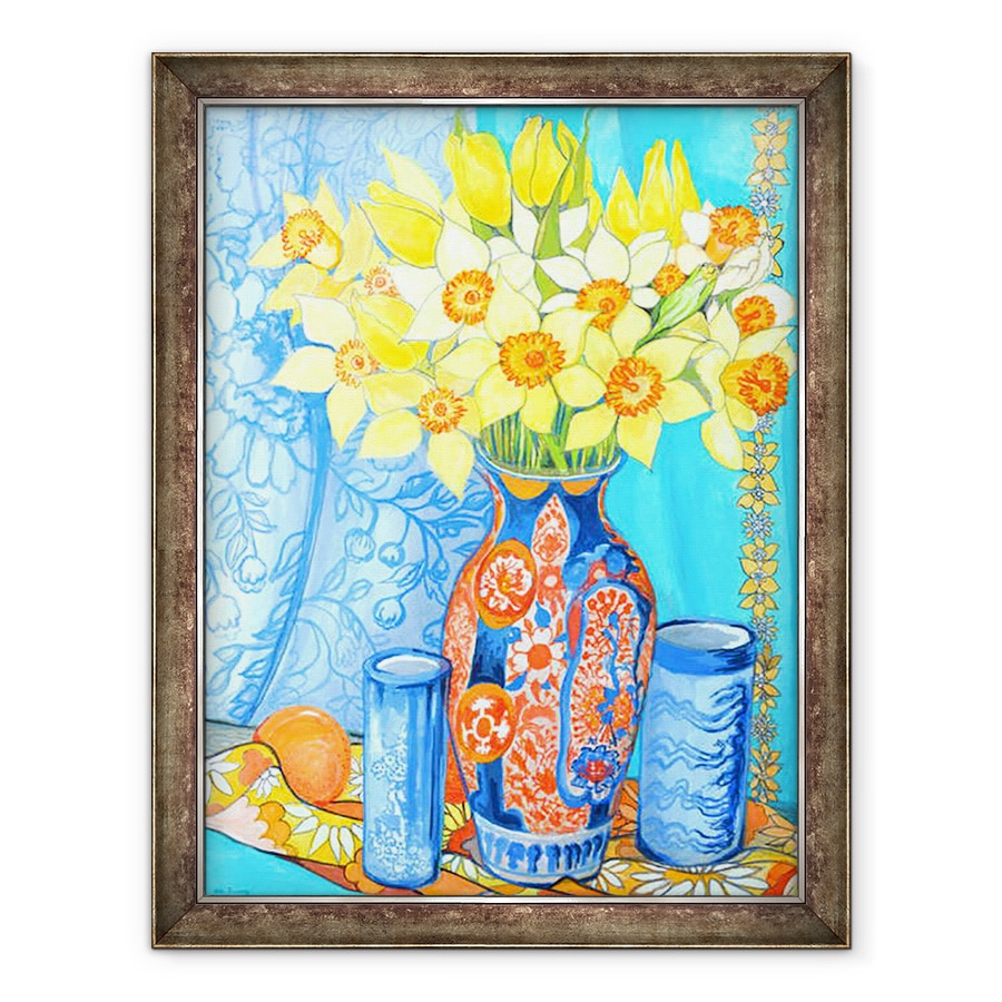Tablou inramat - Joan Thewsey - Narcisele si lalele intr-o vaza Imani, portocale si textile, 60 x 80 cm