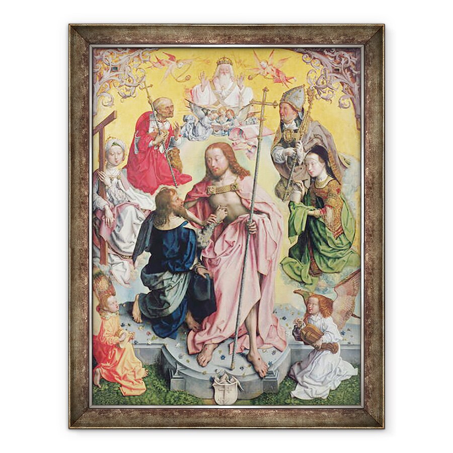 Tablou inramat - Master of St. Bartholemew - Panoul central al altarpiesei Sf. Thomas, 1501, Hristos si Sfantul Toma inconjurati de Sfantul Elena, Maria Magdalena, 70 x 90 cm