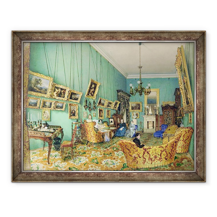 Tablou inramat - Luigi Premazzi - Interiorul unei camere de zi, 60 x 80 cm