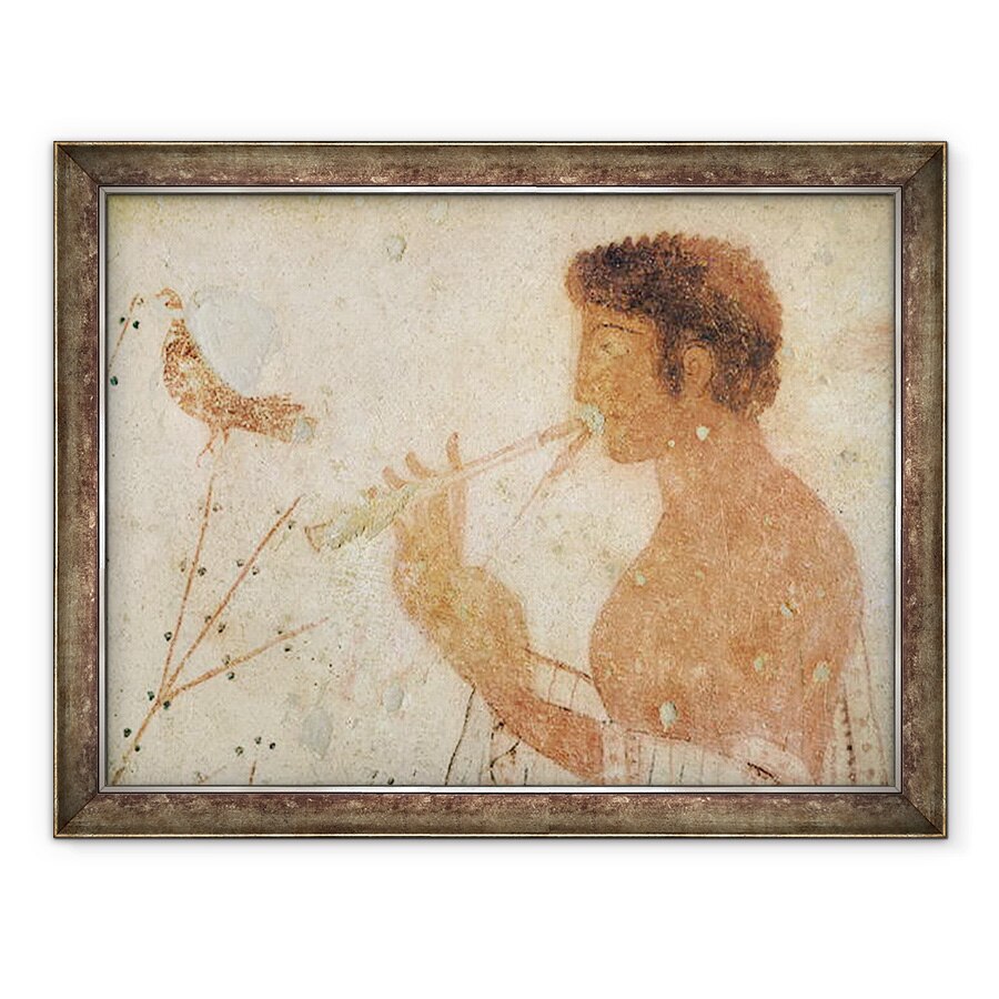 Tablou inramat - Etruscan - Detaliu de muzician cantand un flaut dublu, de la mormantul tricliniului, 70 x 90 cm