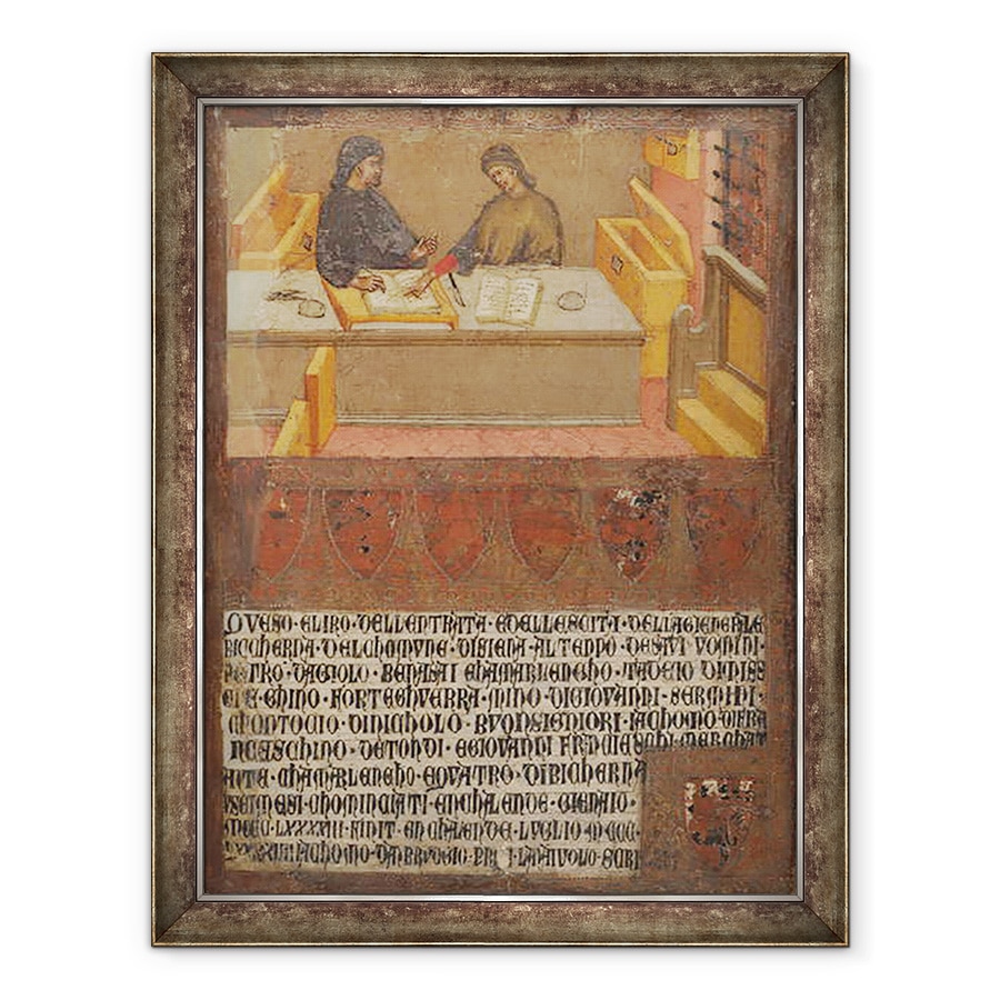 Tablou inramat - Paolo di Giovanni Fei - Director Financiar sef si Scrib la biroul lor din Biccherna biroul de venituri, 60 x 80 cm