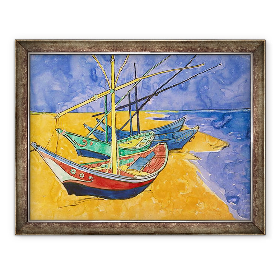 Tablou inramat - Vincent van Gogh - Barci de pescuit pe plaja de la Saintes-Maries-de-la-Mer, 60 x 80 cm