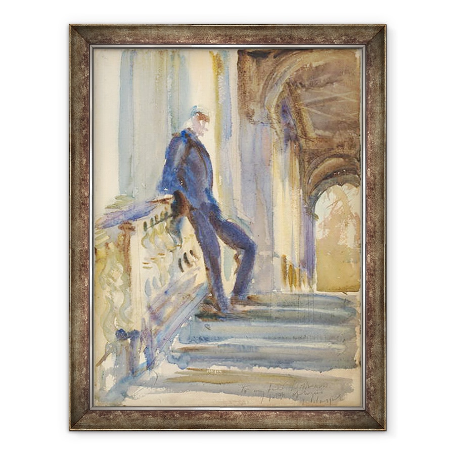 Tablou inramat - John Singer Sargent - Sir Neville Wilkinson pe treptele podului Palladian de la Wilton House, 60 x 80 cm