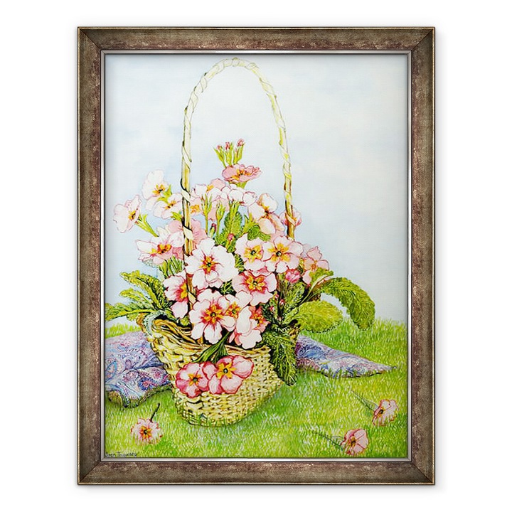 Tablou inramat - Joan Thewsey - Roz Ciubotica-cucului in cos de flori cu esarfa Paisley, 2010, 60 x 80 cm