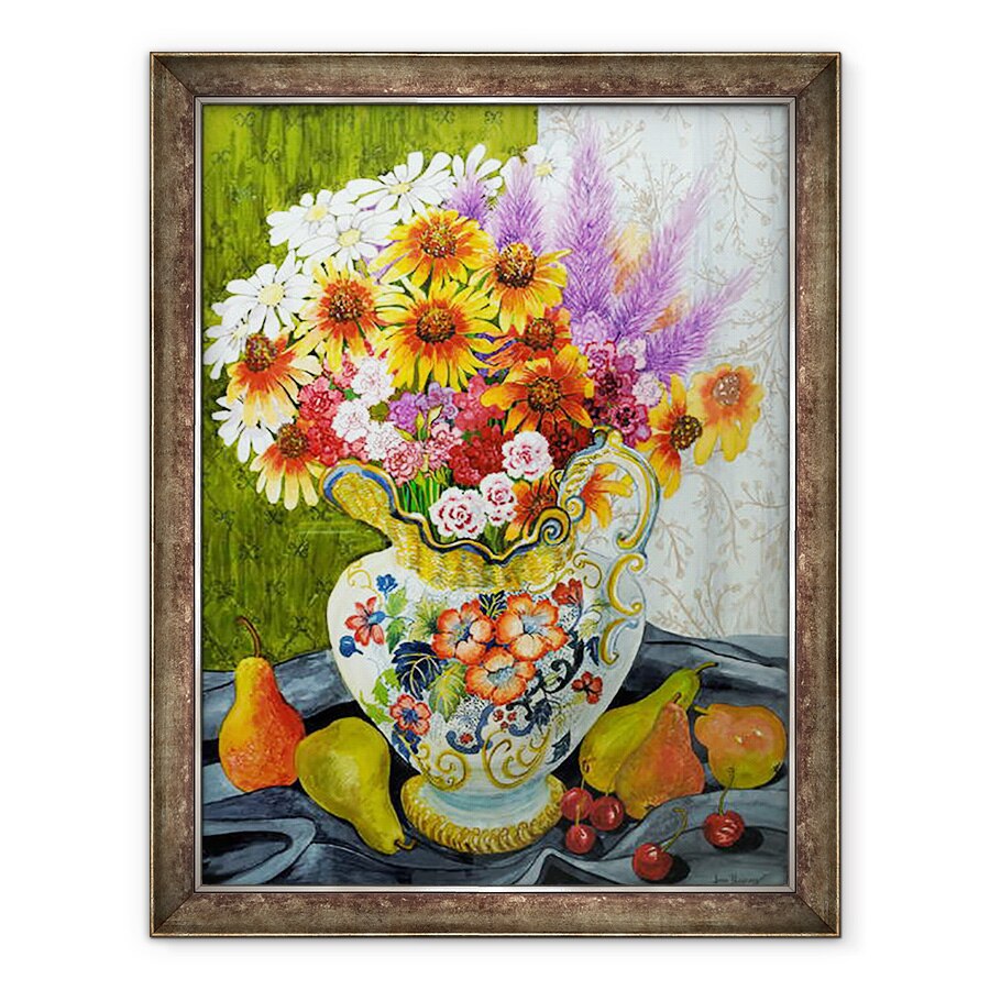 Tablou inramat - Joan Thewsey - Ulcior victorian cu flori mixte, pere si cirese,2010, 70 x 90 cm