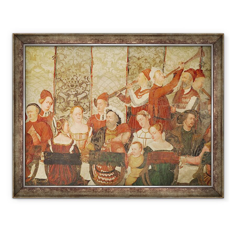 Tablou inramat - Girolamo Romanino - Oaspetii la banchetul dat de Bartolomeo Colleoni pentru regele Christian I al Danemarcei la Castelul Malpaga din 1474, 60 x 80 cm