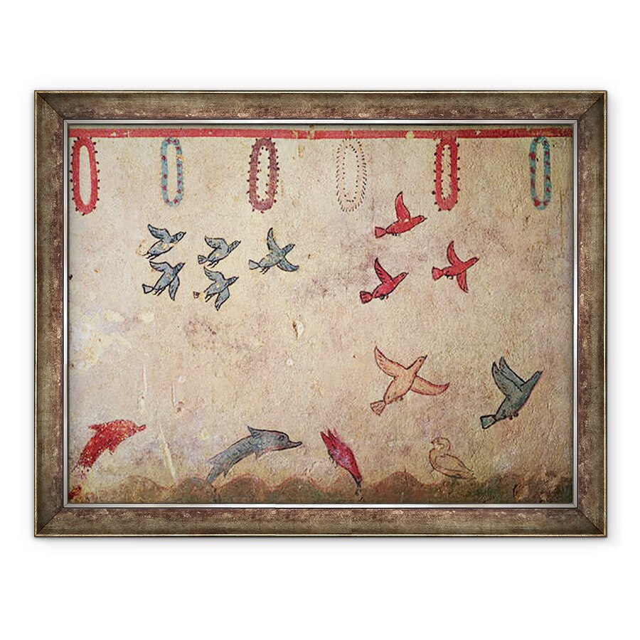 Tablou inramat - Etruscan - Pasari acvatice si delfini saritori, din Mormantul Vanatorii si Pescuitul, 70 x 90 cm