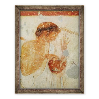 Tablou inramat - Etruscan - Detaliu al muzicianului care canta la titera sau la lira, din Mormantul Tricliniumului, 60 x 80 cm Tablou inramat - Etruscan - Detaliu al muzicianului care canta la titera sau la lira, din Mormantul Tricliniumului, 60 x 80 cm