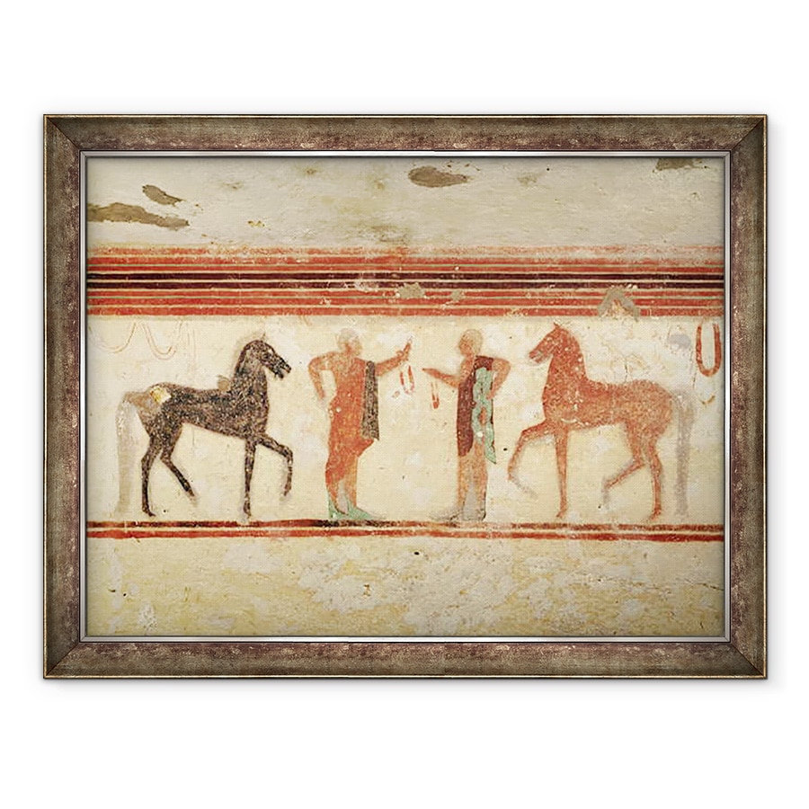 Tablou inramat - Etruscan - Caii si calaretii care tin fraiele, de la mormantul baronului, 60 x 80 cm