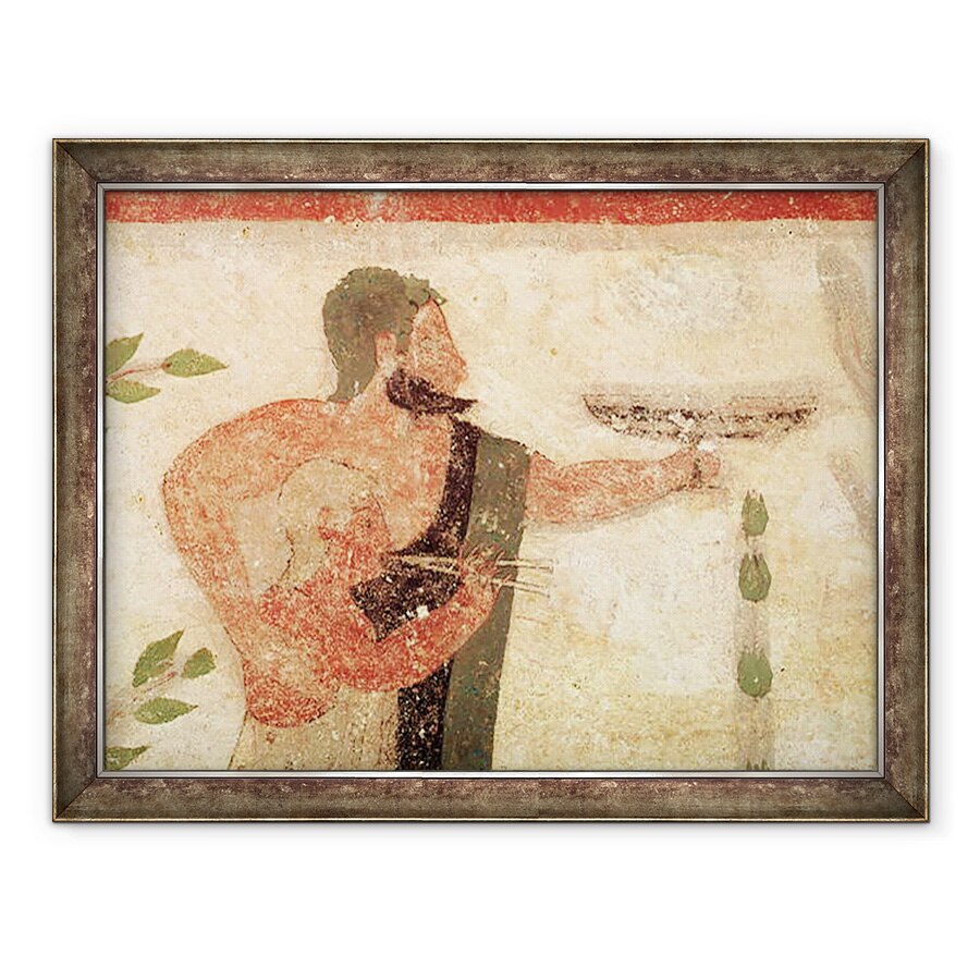 Tablou inramat - Etruscan - seful unui barbat si copil jucand un flaut dublu, de la mormantul baronului, 70 x 90 cm