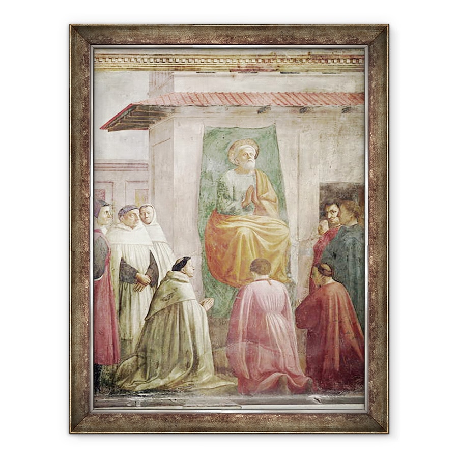 Tablou inramat - T. Masaccio - Sfantul Petru pe tron, de la invierea Fiului lui Teofil, si Sfantul Petru intronat ca Prim Episcop al Antiohiei, 60 x 80 cm