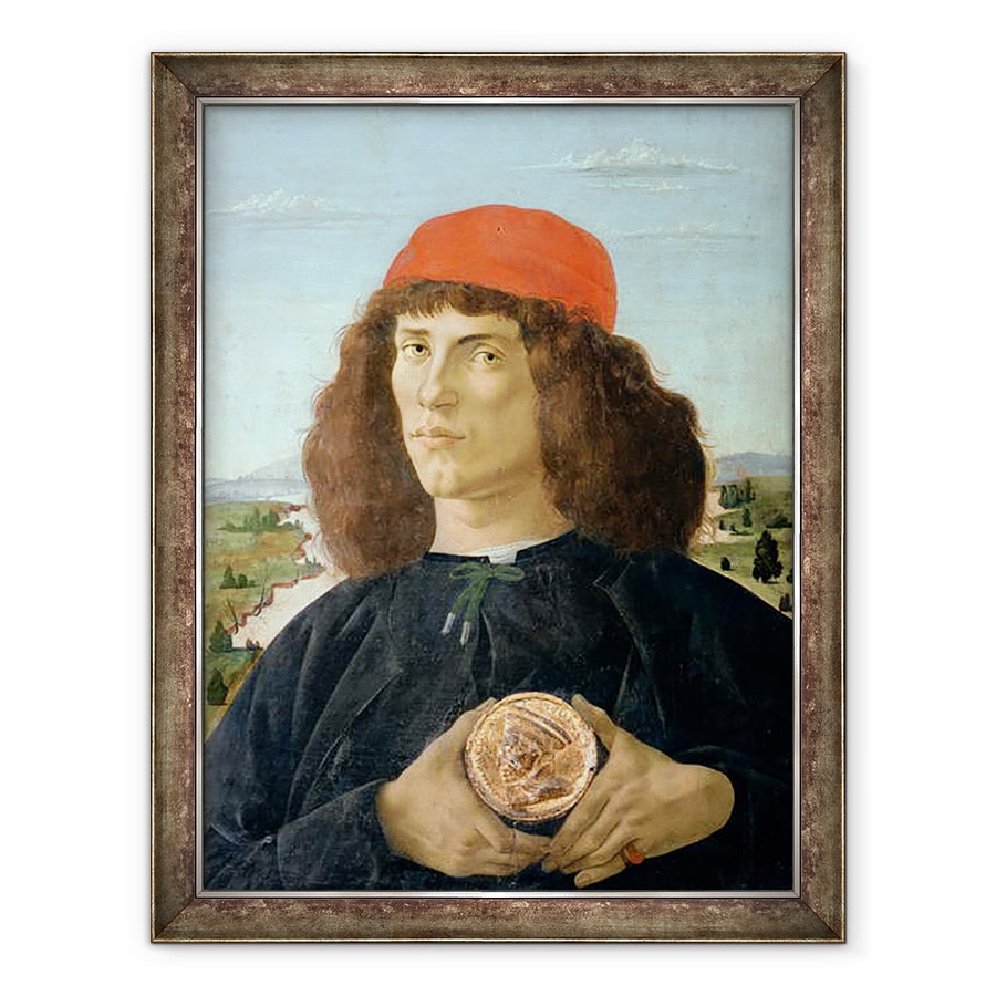 Tablou inramat - Sandro Botticelli - Portretul unui tanar care detine un medalion de Cosimo I de Medici Batranul 1389-1463, 60 x 80 cm