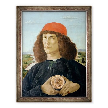 Tablou inramat - Sandro Botticelli - Portretul unui tanar care detine un medalion de Cosimo I de Medici Batranul 1389-1463, 60 x 80 cm Tablou inramat - Sandro Botticelli - Portretul unui tanar care detine un medalion de Cosimo I de Medici Batranul 1389-1463, 60 x 80 cm