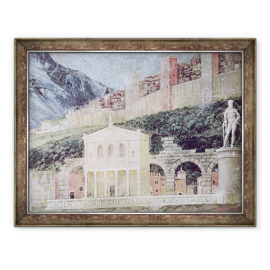 Tablou inramat - Andrea Mantegna - Sosirea Cardinalului Francesco Gonzaga, detalii ale fundalului aratand o viziune idealizata asupra Romei, 60 x 80 cm