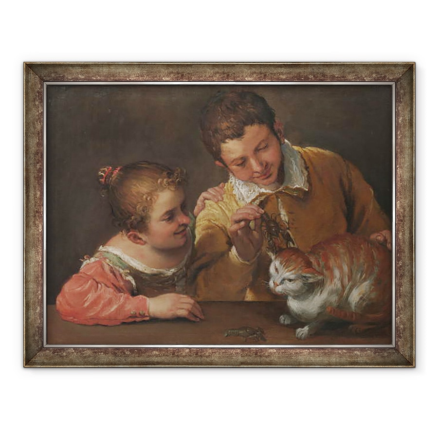 Tablou inramat - Annibale Carracci - Doi Copii tachineaza o pisica, 60 x 80 cm