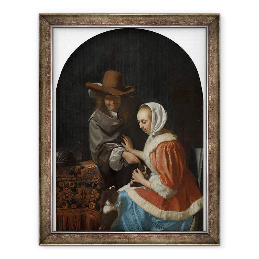 Tablou inramat - Frans van Mieris - Barbat si femeie cu doi caini, cunoscut sub numele de Teasing the Pet, 60 x 80 cm