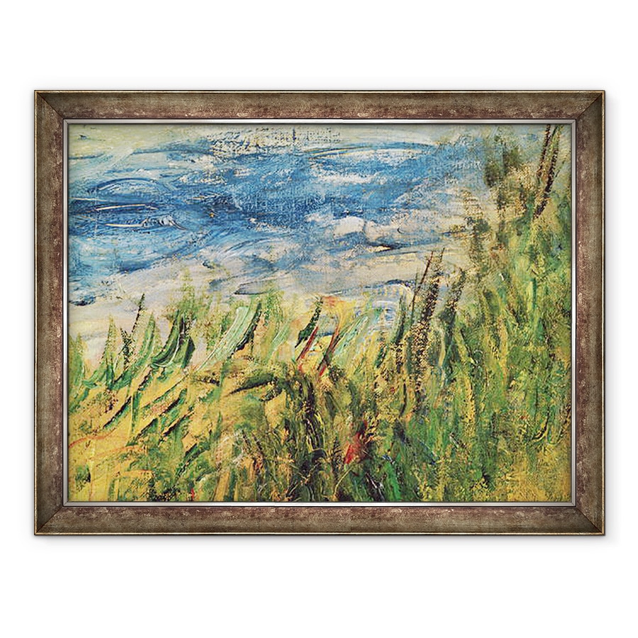 Tablou inramat - Pierre Auguste Renoir - Bancile Senei la Champrosay, detalii despre apa si iarba in centrul picturii, 60 x 80 cm