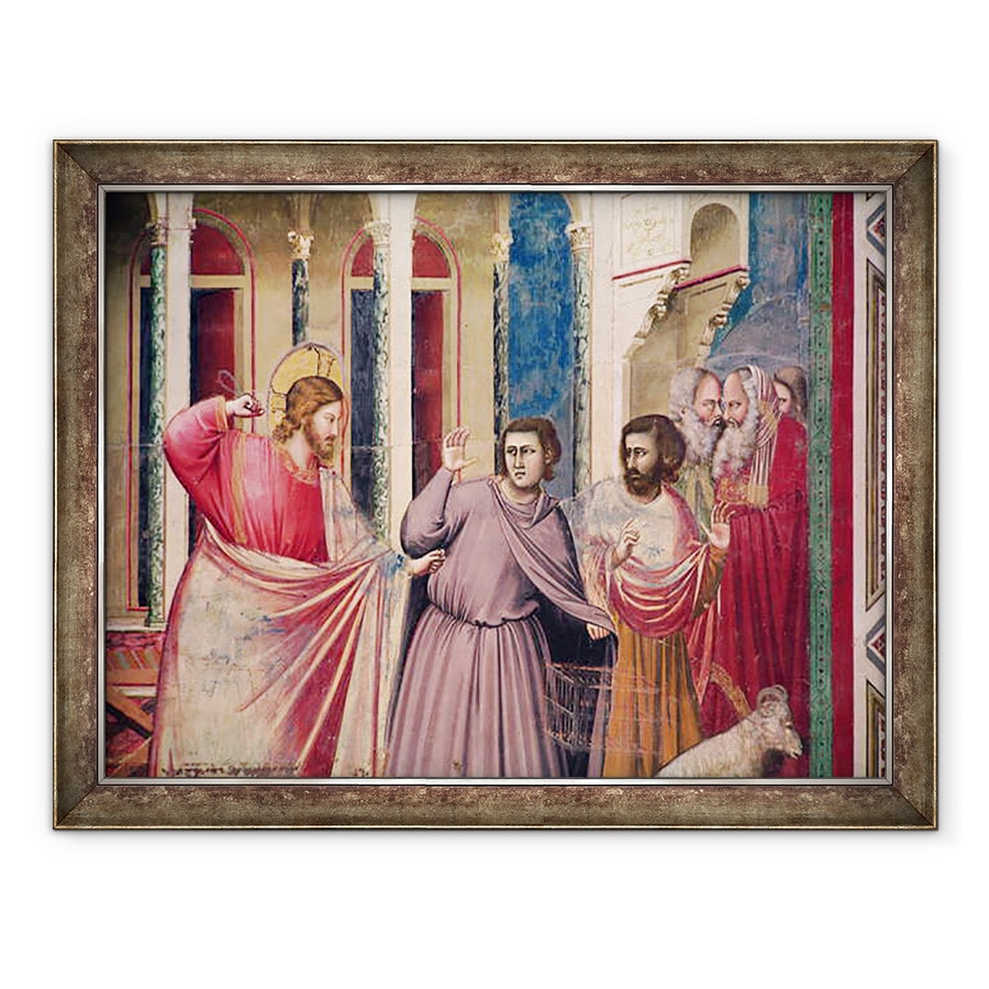 Tablou inramat - Giotto di Bondone - Isus ii urmareste pe negustori din Templu, detaliu al lui Hristos si doi negustori, 70 x 90 cm