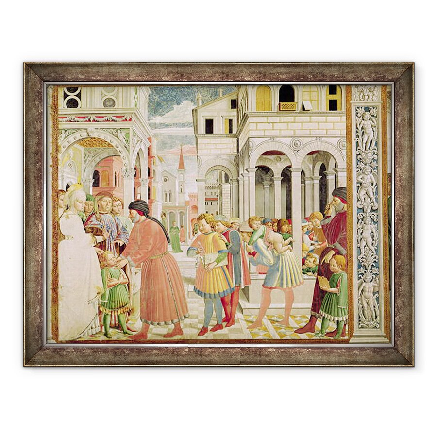Tablou inramat - Benozzo di Lese di Sandro Gozzoli - Sfantul Augustin este condus de parintii sai la scoala din Tagaste, din viata Sfantului Augustin, 60 x 80 cm