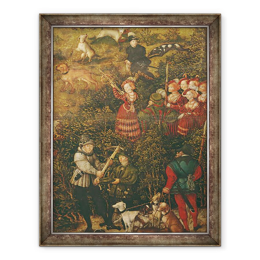 Tablou inramat - Lucas Cranach the Elder - Sybille de Saxonia se pregateste sa traga cu arbaleta ei in onoarea imparatului Carol al V-lea langa Castelul Hartenfels, Torgau, 60 x 80 cm