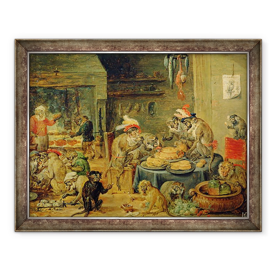 Tablou inramat - David Teniers the Younger - Monkey Banquet, 60 x 80 cm