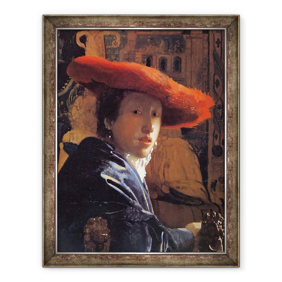 Tablou inramat - Jan Vermeer - Fata cu o palarie rosie, 60 x 80 cm