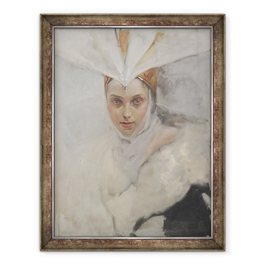 Tablou inramat - Edwin Austin Abbey - Femeie cu frizura osprey si guler de blana alba, 70 x 90 cm