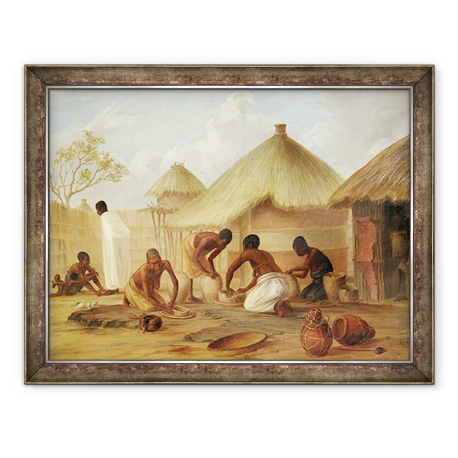 Tablou inramat - Thomas Baines - Fabricarea zaharului la Katipo - Realizarea panourilor sau a vaselor pentru a-l contine, 60 x 80 cm