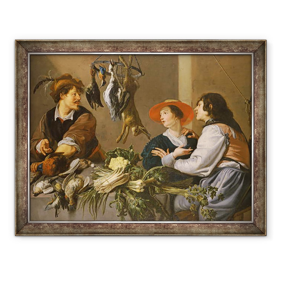 Tablou inramat - Theodor Rombouts - Vanzatorii de jocuri si legume, 60 x 80 cm