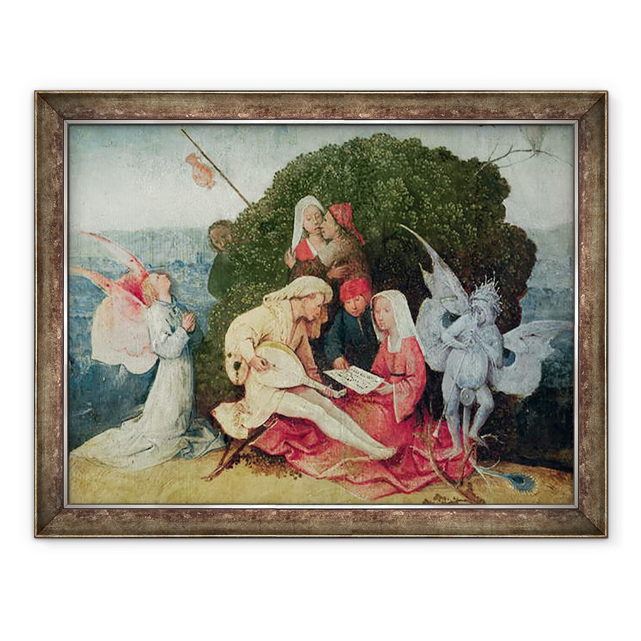 Tablou inramat - Hieronymus Bosch - Muzicienii de pe partea de sus a vagonului, detaliu al panoului central al Haywain Triptic, 70 x 90 cm