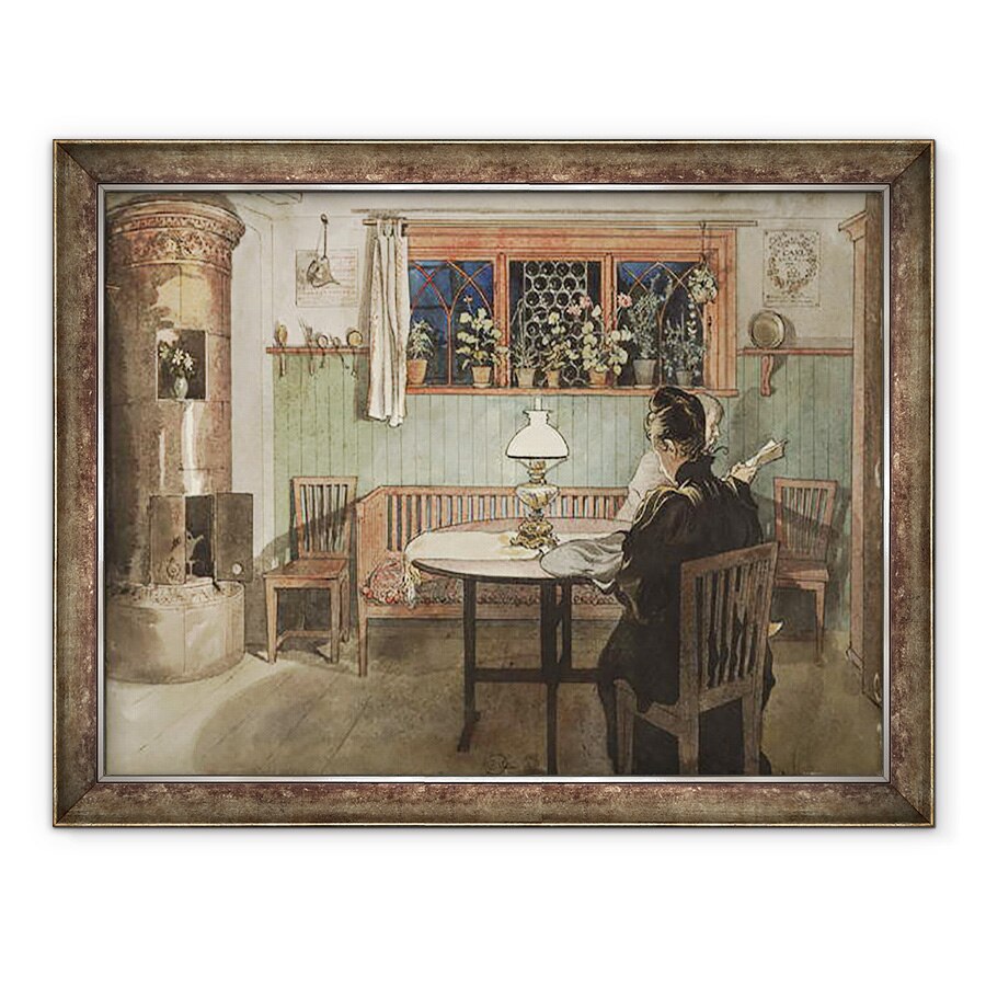Tablou inramat - Carl Larsson - Cand copiii s-au dus la culcare, din seria O casa, 70 x 90 cm
