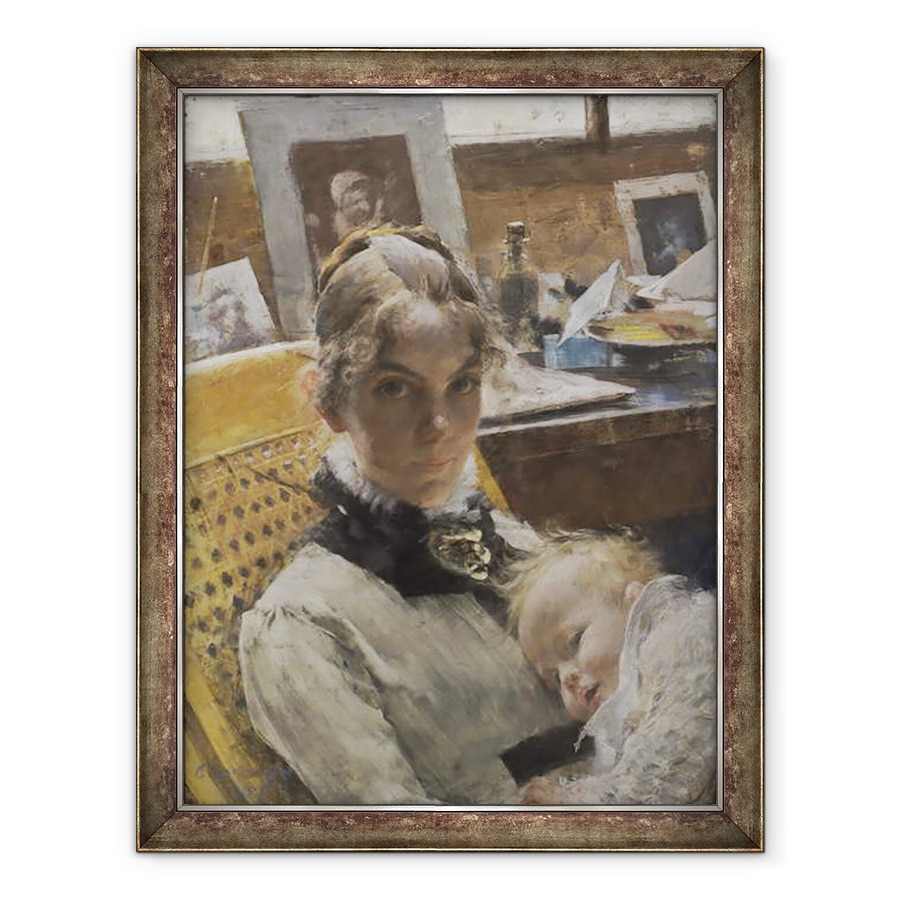 Tablou inramat - Carl Larsson - O idila Studio, Sotia artistului si fiica lor Suzanne, 70 x 90 cm
