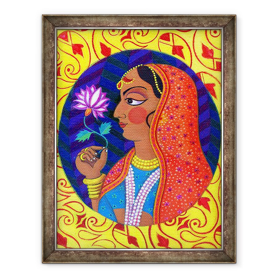 Tablou inramat - Jane Tattersfield - Maharani cu flori albe si roz, 2011, 70 x 90 cm