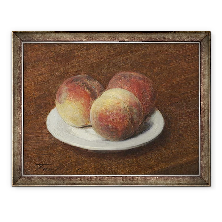 Ignace Henri Jean Fantin-Latour - Három őszibarack egy tányéron, Keretezett kép, 60 x 80 cm