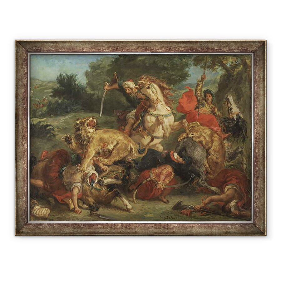 Tablou inramat - Ferdinand Victor Eugene Delacroix - Vanatoarea de lei, 70 x 90 cm