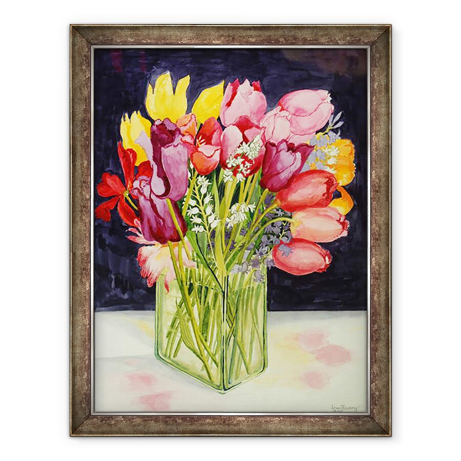 Tablou inramat - Joan Thewsey - Lalele si Bluebells intr-o cada de sticla dreptunghiulara, 2001, 70 x 90 cm