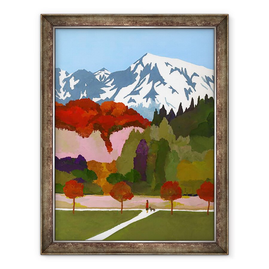 Tablou inramat - Hiroyuki Izutsu - Frunze de toamna si munti zapada, 70 x 90 cm