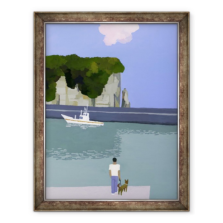 Tablou inramat - Hiroyuki Izutsu - Nori roz si barci de pescuit., 70 x 90 cm