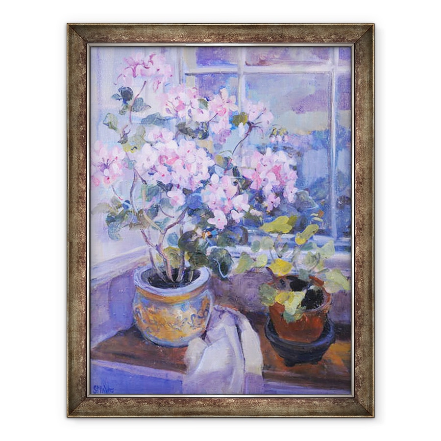 Tablou inramat - Sue Wales - Geranium roz pe scaun fereastra, 1996, 70 x 90 cm
