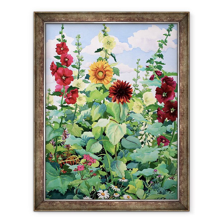 Tablou inramat - Christopher Ryland - Hollyhocks si floarea-soarelui, 70 x 90 cm